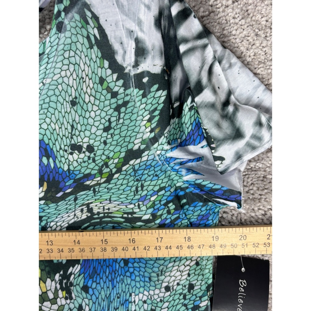 BLEU Women's Medium Blue Green Floral Print Twisted Cutout Tunic Top - Picture 10 of 13